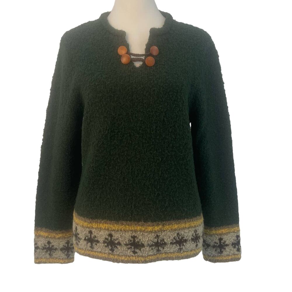 Christophers & Banks Fuzzy Vintage Women's Sweater M Green/White/Black Long Sl